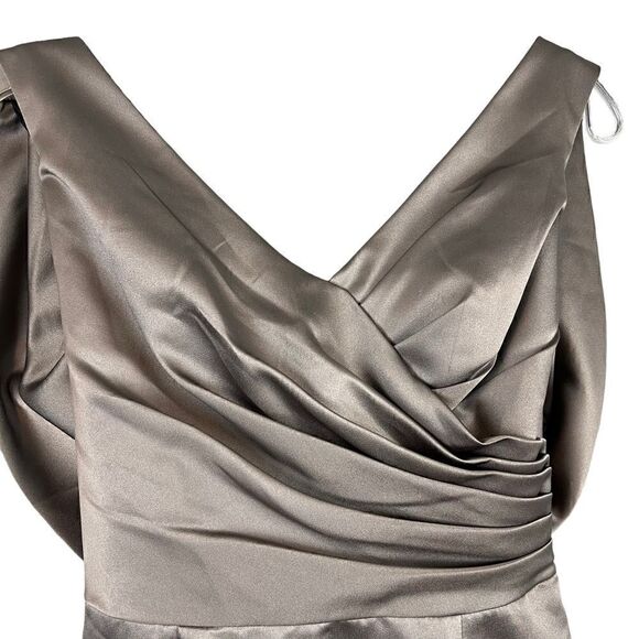 White Vera Wang Knee Length Sheath Dress Bronze Sash Back Tie Formal US 6 - Picture 3 of 13